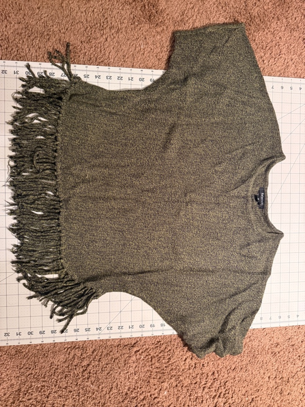 Relativity‎ Olive-Green Marled Knit Top with Crew Neck